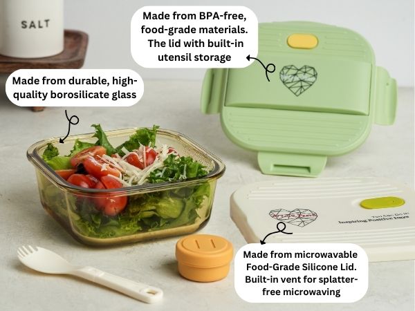 Ai Love Peace Glass Lunch Container – Perfect for On-the-Go Meals ( Green & White)