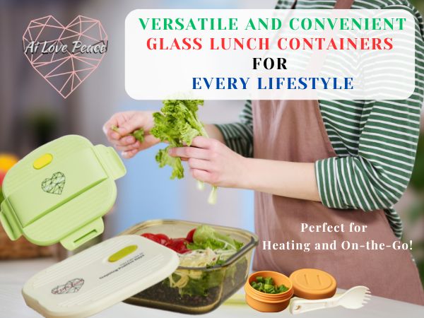 Ai Love Peace Glass Lunch Container – Perfect for On-the-Go Meals ( Green & White)