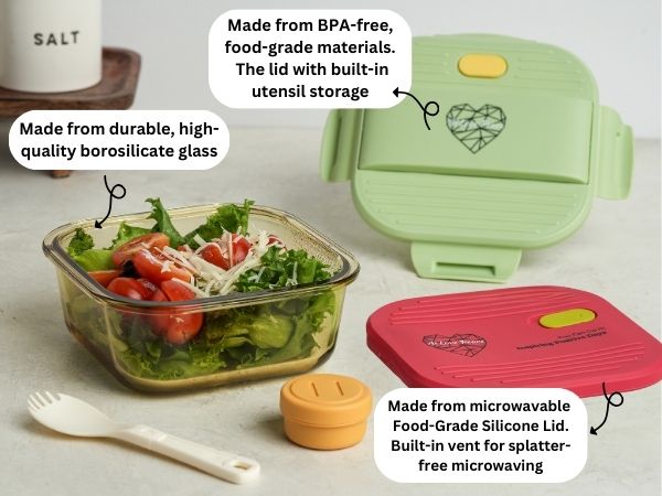 Ai Love Peace Glass Lunch Container – Perfect for On-the-Go Meals ( Green & Red)