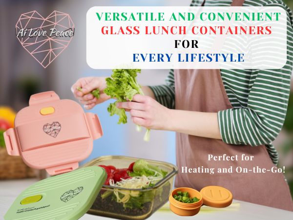 Ai Love Peace Glass Lunch Container – Perfect for On-the-Go Meals ( Pink & Green)