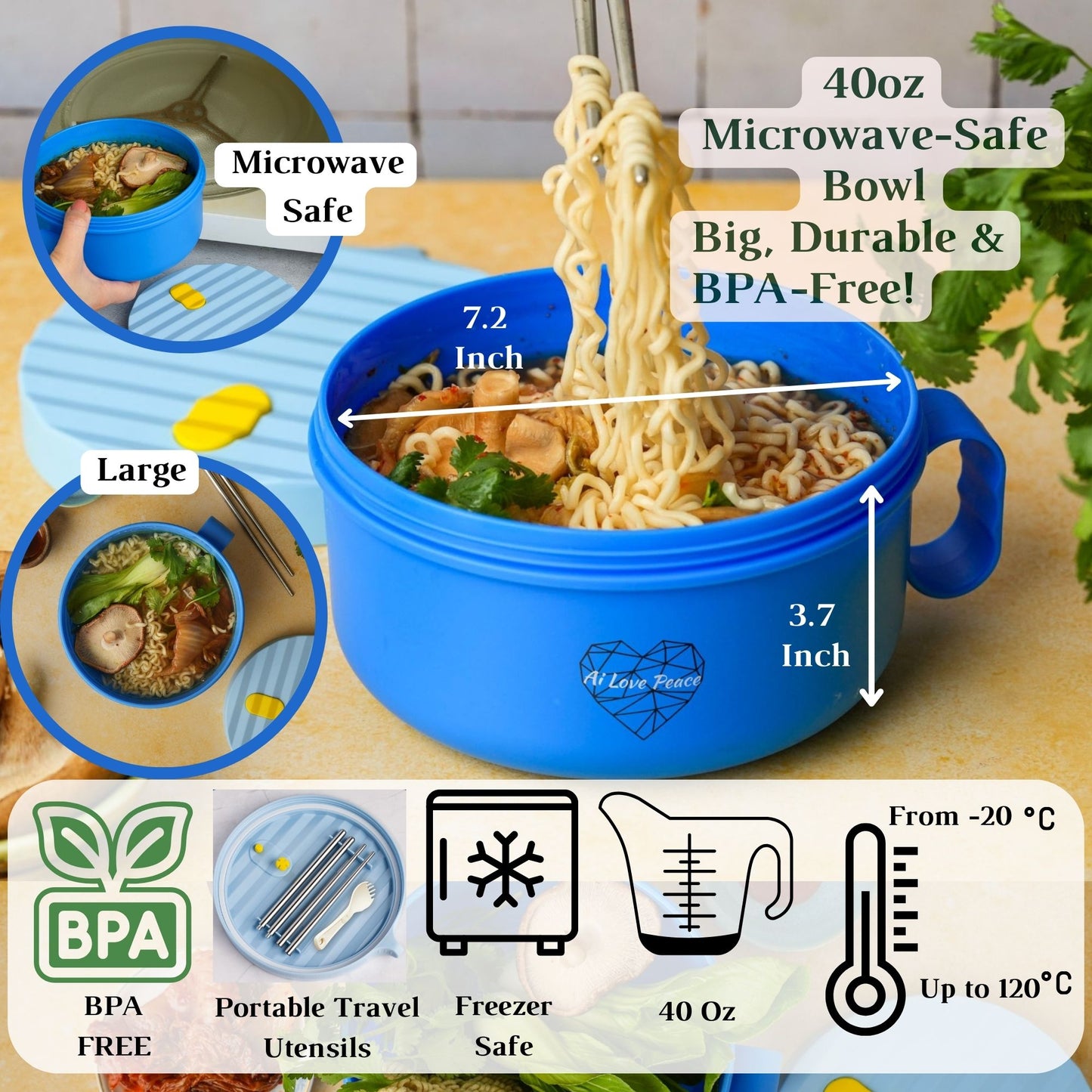 Microwave Ramen Bowl Set – Heat, Eat & Go | Leak-Proof with Folding Spork & Utensil Bag Success Active Submit Title