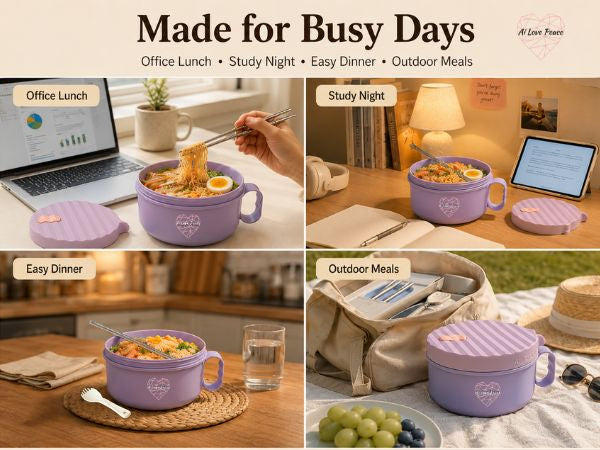 Ai Love Peace Ramen Bowl, Ramen Cooker, Microwave Ramen Bowl, Large Noodle Bowl 40 oz,Microwave Bowl with Lid, Portable Noodle Bowls, Ramen Bowl Microwavable for Home Office Dorm Room College gift.