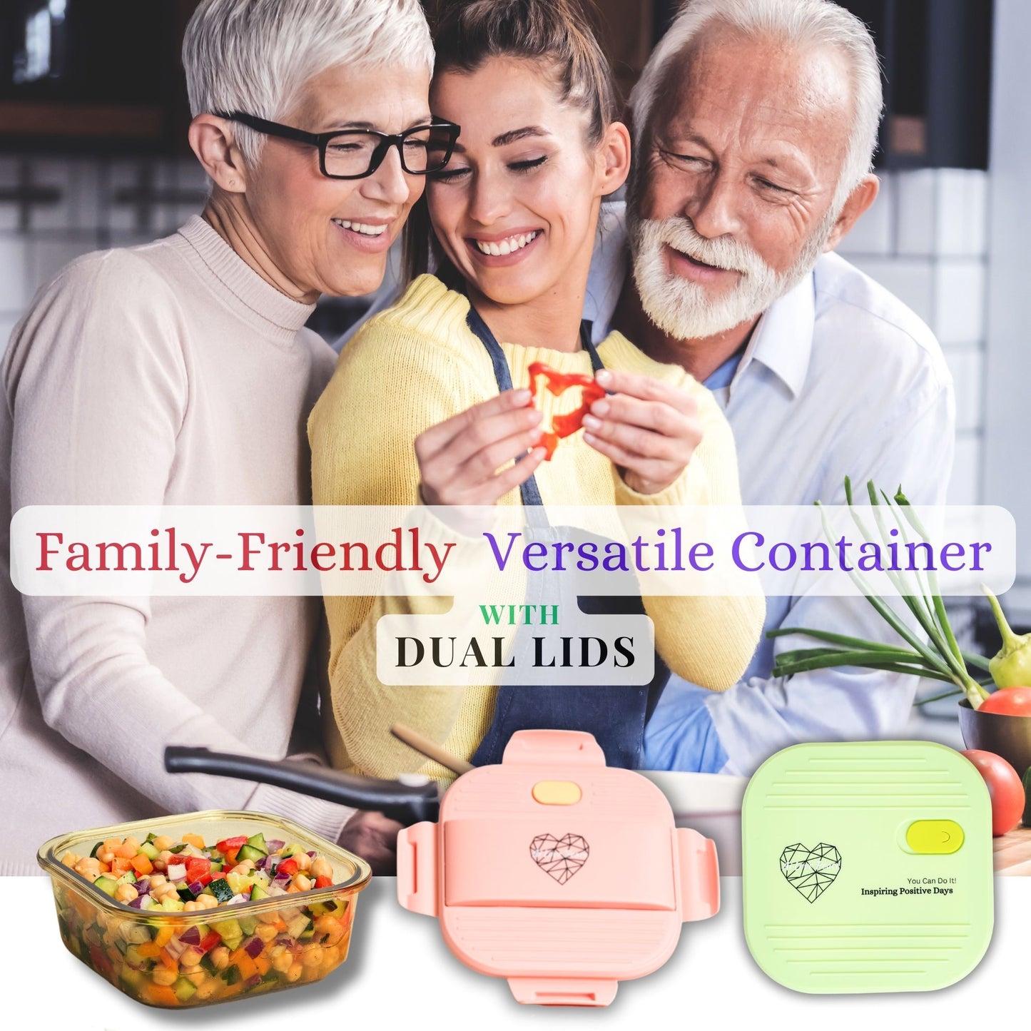 Ai Love Peace Glass Lunch Container – Perfect for On-the-Go Meals ( Pink & Green)