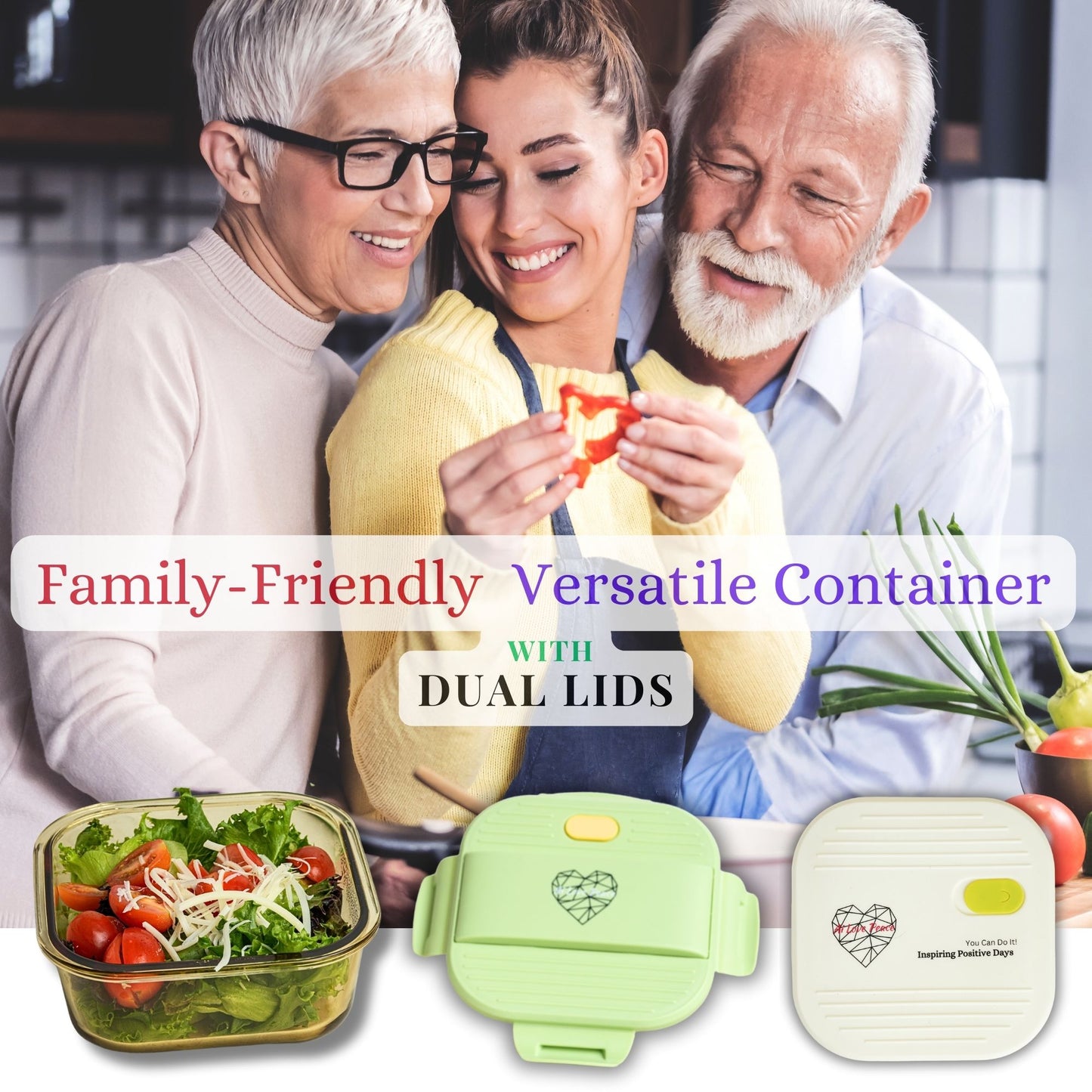 Ai Love Peace Glass Lunch Container – Perfect for On-the-Go Meals ( Green & White)