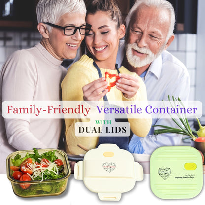 Ai Love Peace Glass Lunch Container – Perfect for On-the-Go Meals( White & Green)
