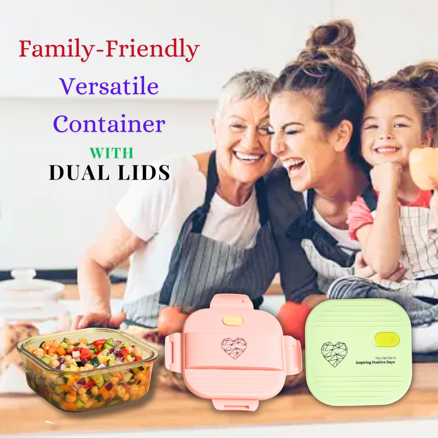 Ai Love Peace Glass Lunch Container – Perfect for On-the-Go Meals ( Pink & Green)
