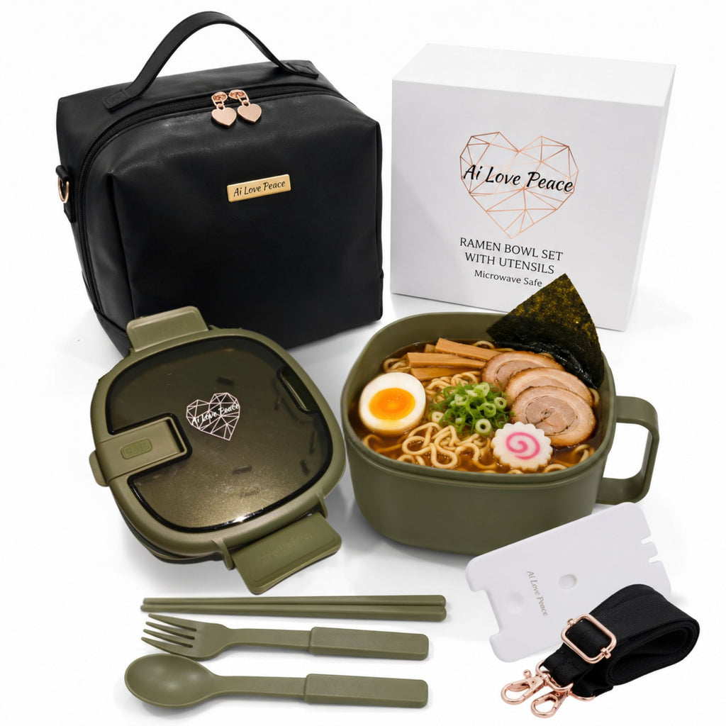 Ai Love Peace Ramen Bowl Gift Set with Insulated Lunch Bag & Ice Pack