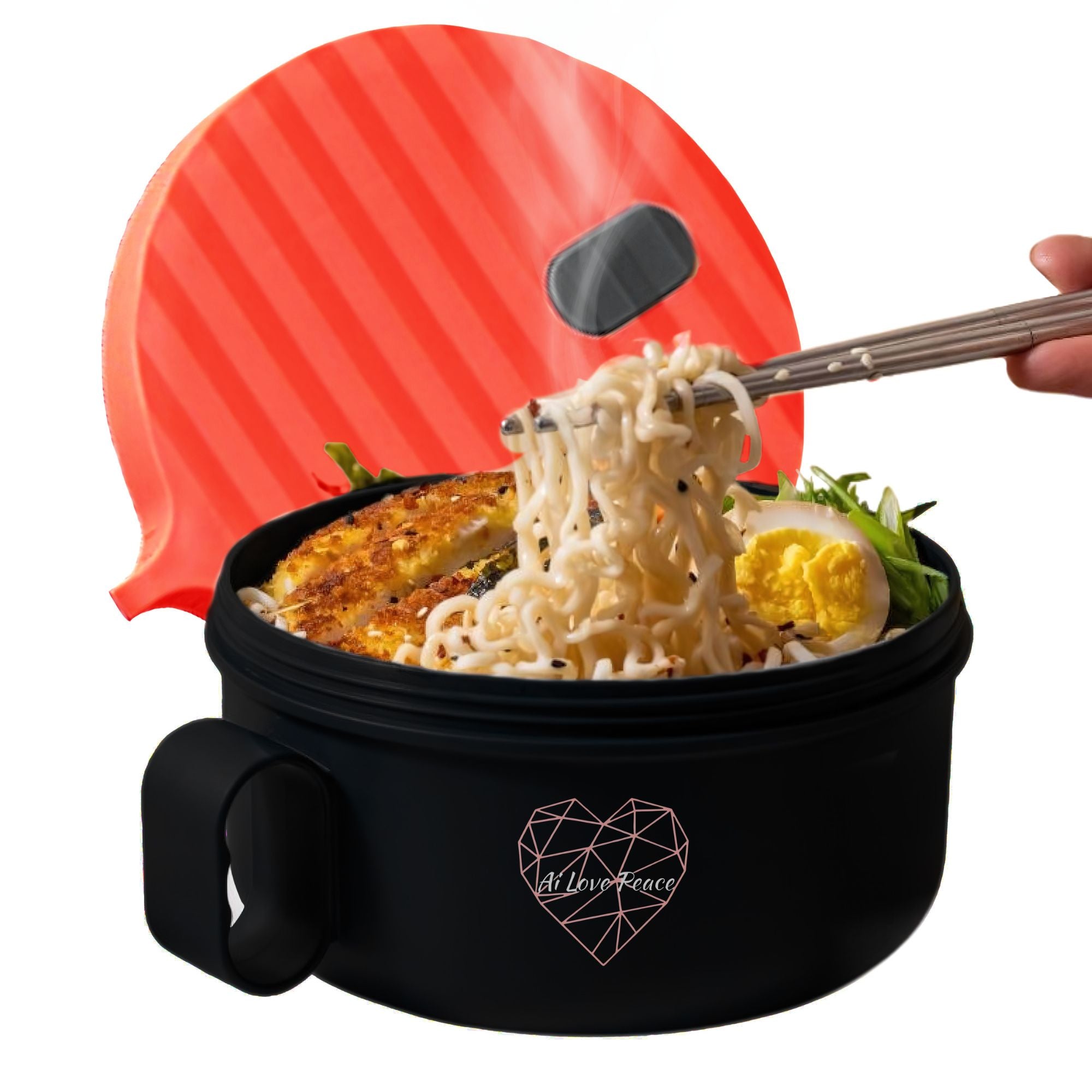 Lodve Rangen Ai Love Peace Ramen Bowl, Ramen Cooker, Microwave Ramen Bowl, Large No