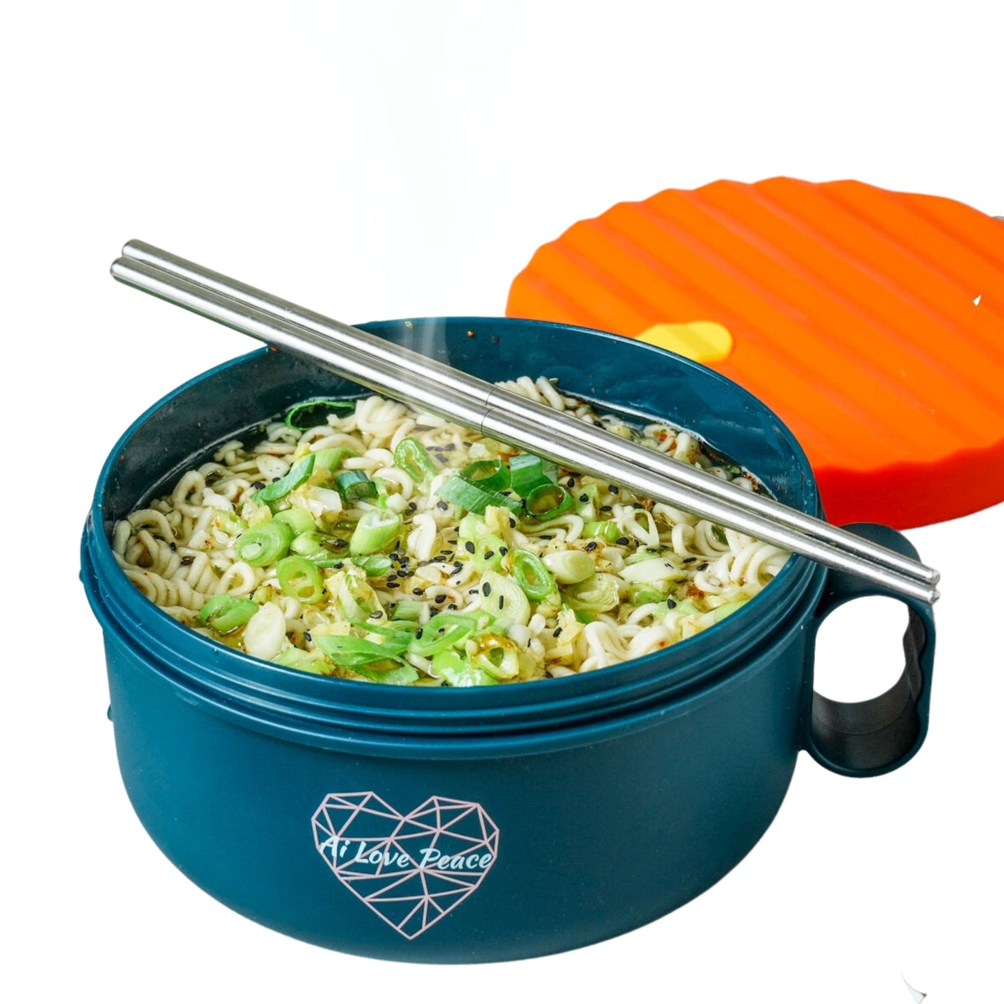 Ai Love Peace Ramen Bowl, Ramen Cooker, Microwave Ramen Bowl, Large Noodle Bowl 40 oz,Microwave Bowl with Lid, Portable Noodle Bowls, Ramen Bowl Microwavable for Home Office Dorm Room College gift.