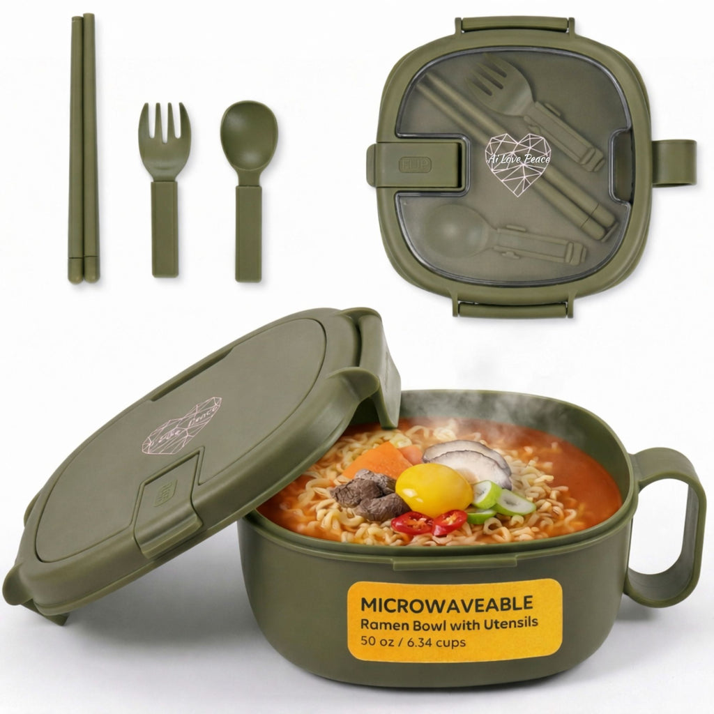 Microwavable Ramen Bowl - Leakproof Container with Lid & Built-In Utensils