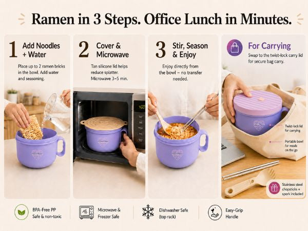 Ai Love Peace Ramen Bowl, Ramen Cooker, Microwave Ramen Bowl, Large Noodle Bowl 40 oz,Microwave Bowl with Lid, Portable Noodle Bowls, Ramen Bowl Microwavable for Home Office Dorm Room College gift.