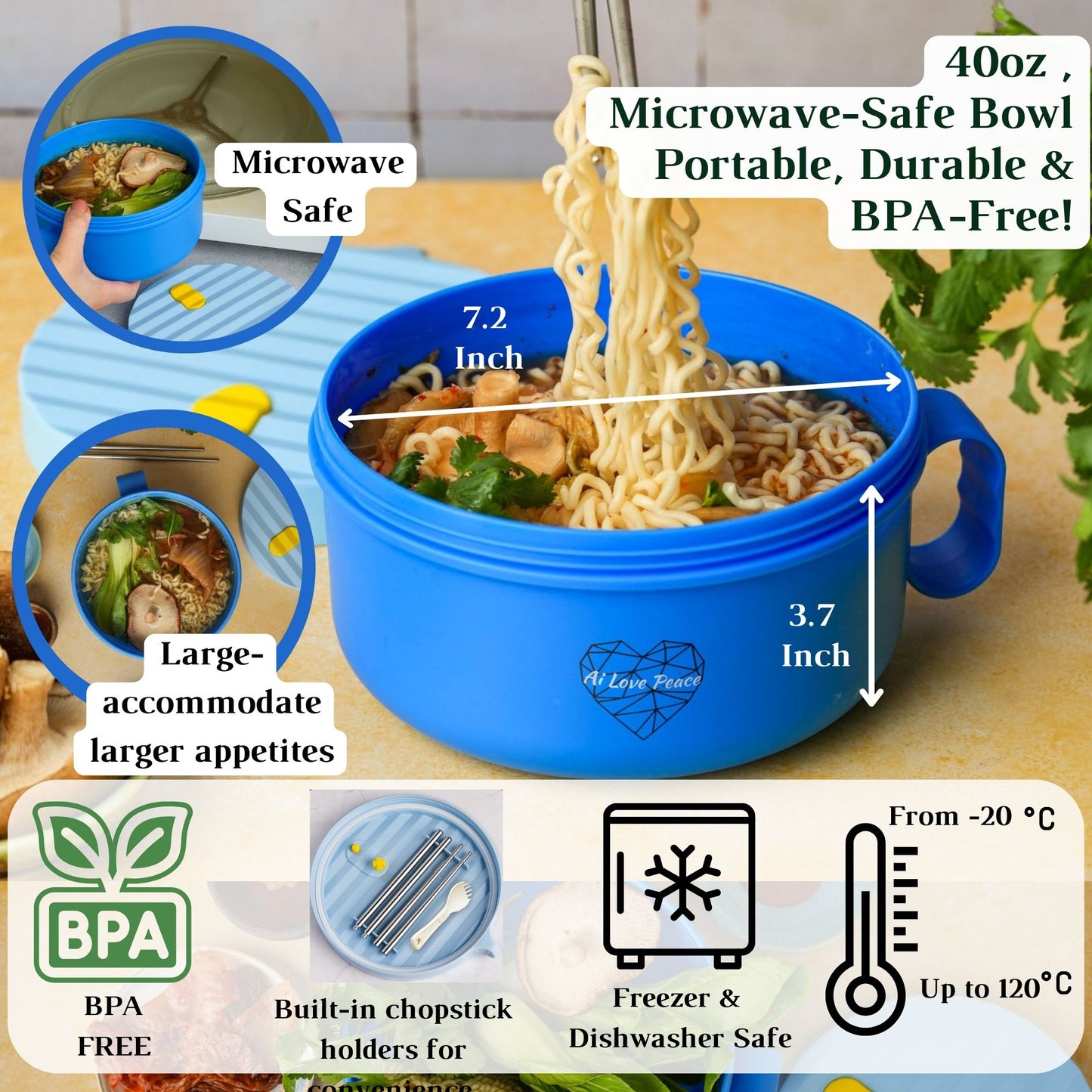 Microwave Ramen Bowl Set – Heat, Eat & Go | Leak-Proof with Folding Spork & Utensil Bag Success Active Submit Title
