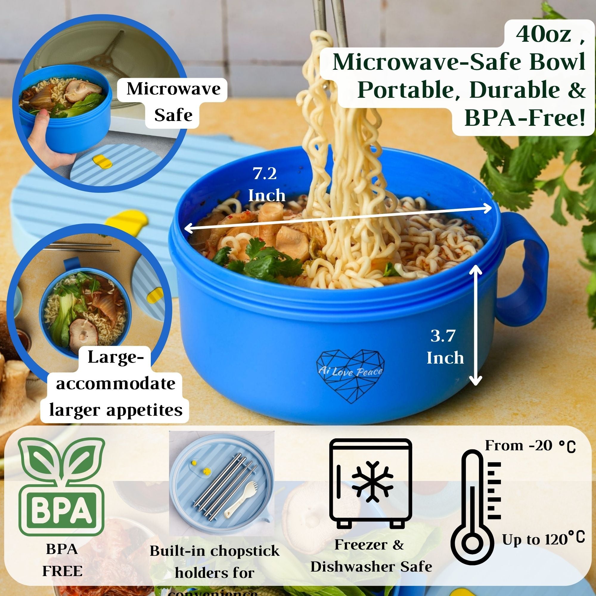 Microwave Ramen Bowl Set – Heat, Eat & Go | Leak-Proof with Folding Spork & Utensil Bag Success Active Submit Title