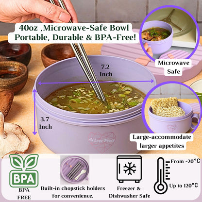 Microwave Ramen Bowl Set – Heat, Eat & Go | Leak-Proof with Folding Spork & Utensil Bag Success Active Submit Title