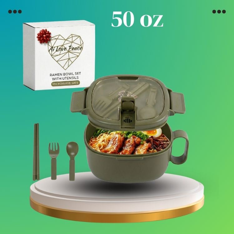 Microwavable Ramen Bowl - Leakproof Container with Lid & Built-In Utensils