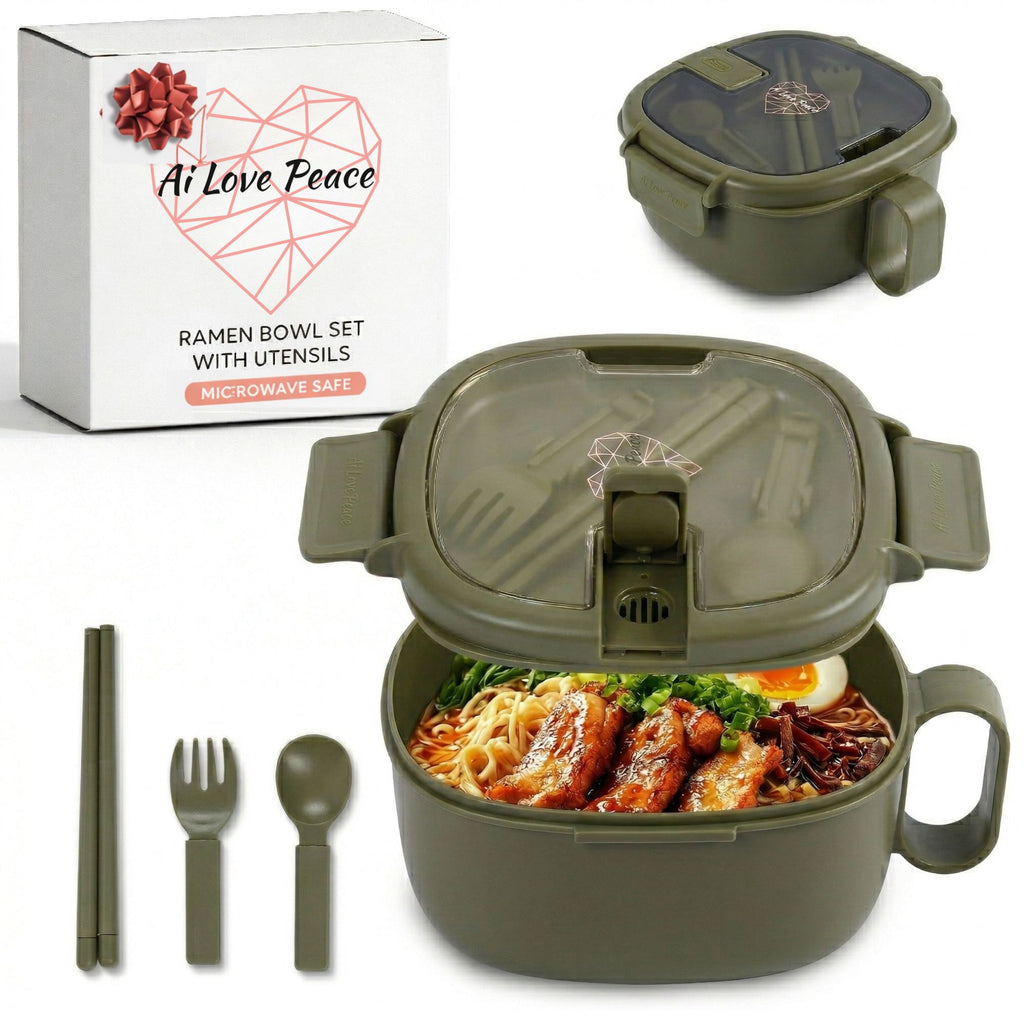 Microwavable Ramen Bowl - Leakproof Container with Lid & Built-In Utensils