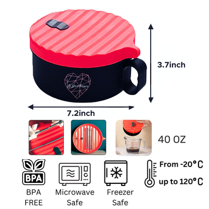Ai Love Peace Ramen Bowl, Ramen Cooker, Microwave Ramen Bowl, Large Noodle Bowl 40 oz,Microwave Bowl with Lid, Portable Noodle Bowls, Ramen Bowl Microwavable for Home Office Dorm Room College gift.