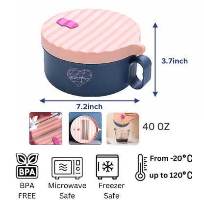Ai Love Peace Ramen Bowl, Ramen Cooker, Microwave Ramen Bowl, Large Noodle Bowl 40 oz,Microwave Bowl with Lid, Portable Noodle Bowls, Ramen Bowl Microwavable for Home Office Dorm Room College gift.