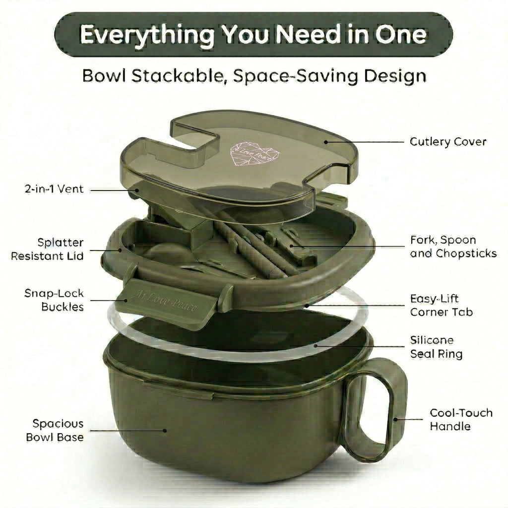 Ai Love Peace Ramen Bowl Gift Set with Insulated Lunch Bag & Ice Pack