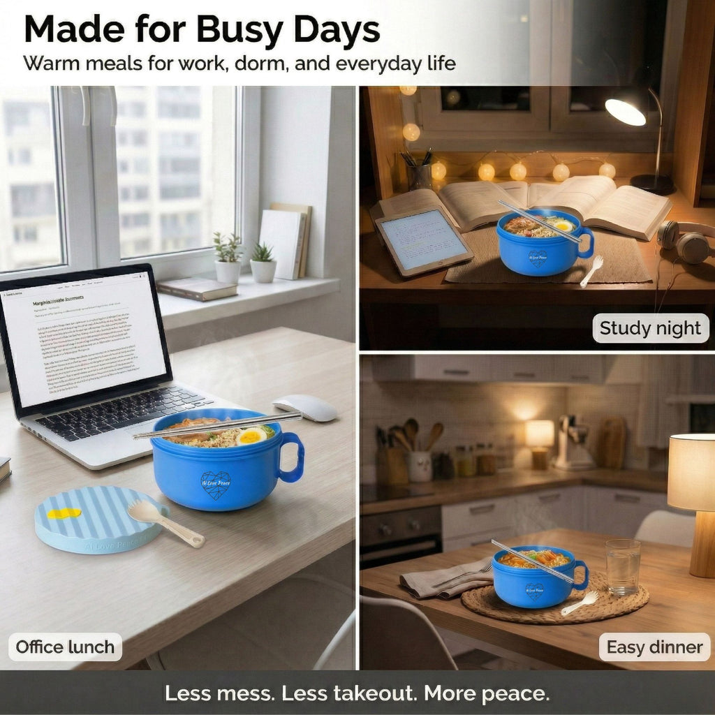 Ai Love Peace Ramen Bowl, Ramen Cooker, Microwave Ramen Bowl, Large Noodle Bowl 40 oz,Microwave Bowl with Lid, Portable Noodle Bowls, Ramen Bowl Microwavable for Home Office Dorm Room College gift.