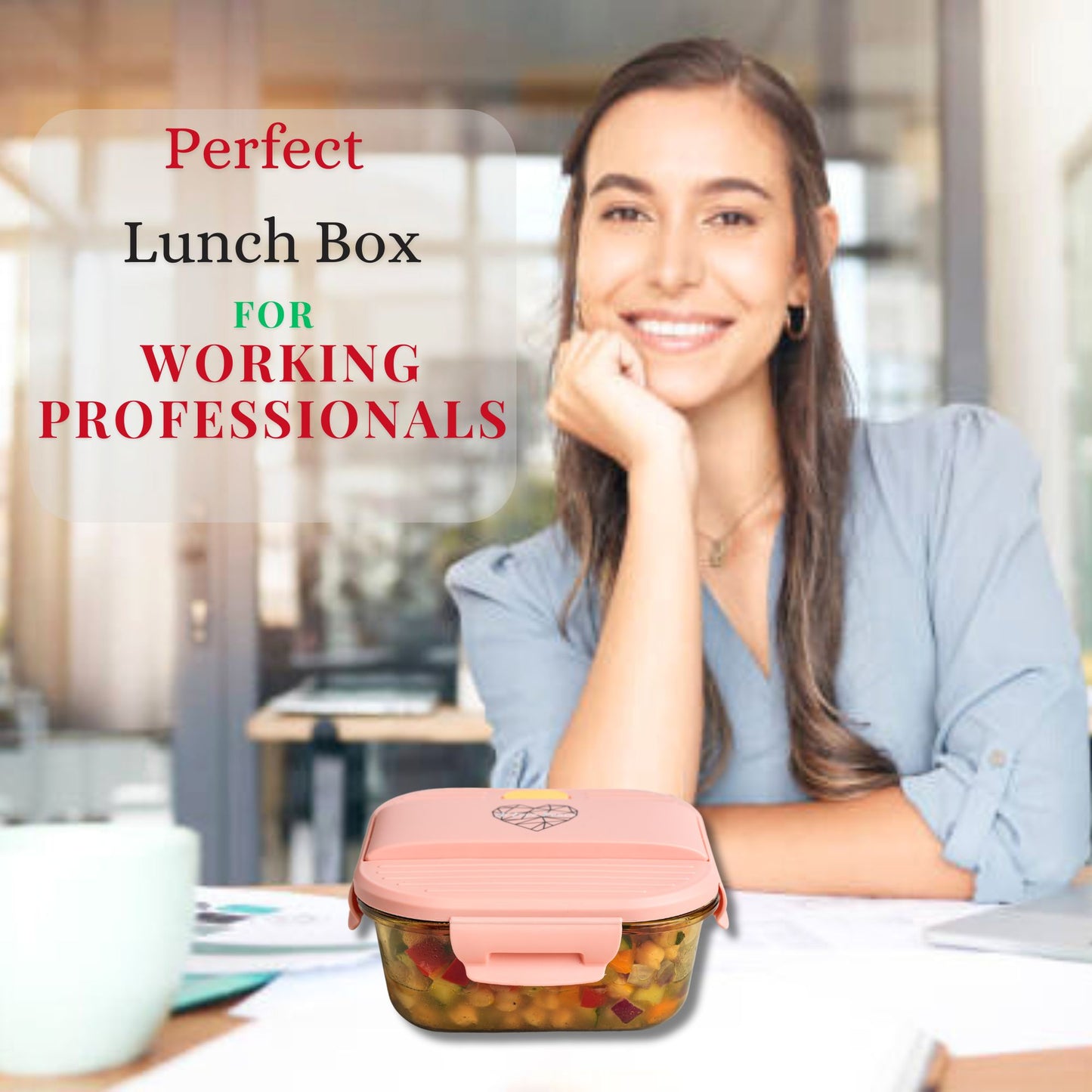 Ai Love Peace Glass Lunch Container – Perfect for On-the-Go Meals ( Pink & Green)